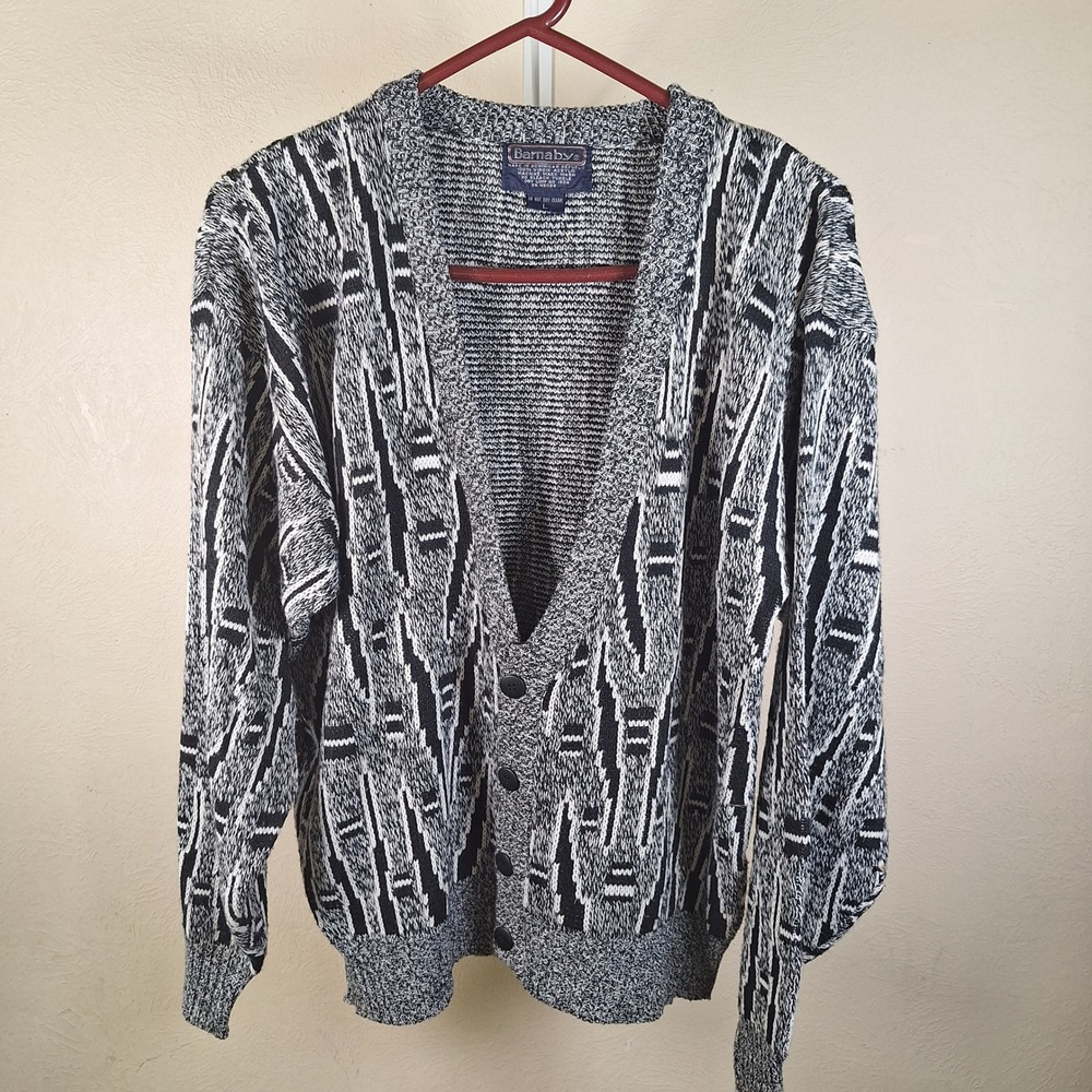 Barnaby‎ Vintage Button Cardigan 90s Grandpa Dad Geometric Acrylic Larve